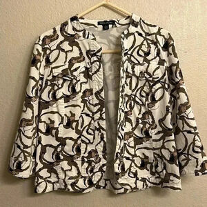 💕Tribal Studio Women Jacket Blazer Cream Olive Green 3/4  Sleeve Size Large